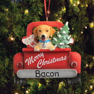 Red Truck With Golden Retriever Personalized Ornament