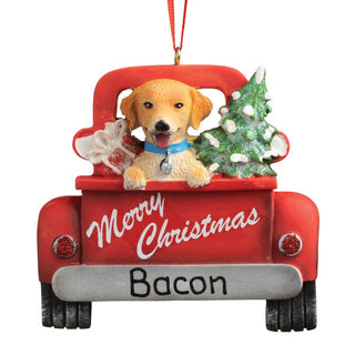 Red Truck With Golden Retriever Personalized Ornament