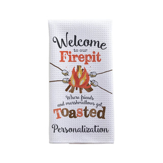 Welcome To Our Firepit Personalized Waffle Tea Towel