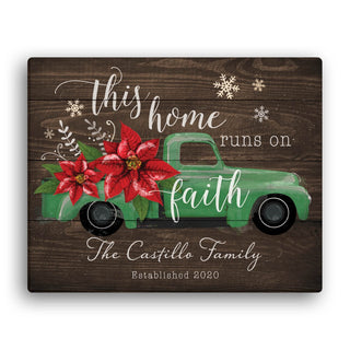 Poinsettia Truck Runs On Faith Personalized  8x10 Canvas