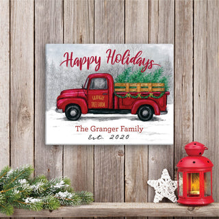 Happy Holidays Tree Farm Truck Personalized 11x14 Canvas