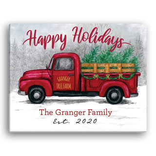 Happy Holidays Tree Farm Truck Personalized 11x14 Canvas