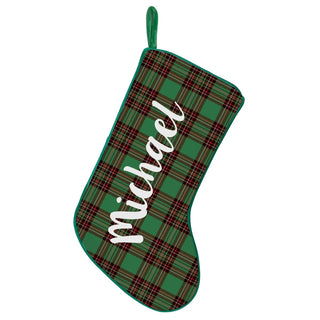 Green Trimmed Red And Green Plaid Personalized Stocking