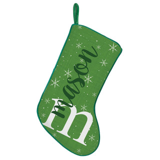 Large Initial And Name Personalized Green Trimmed Stocking