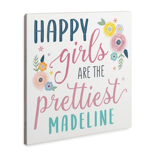 Happy Girls Personalized Wood Art Plaque