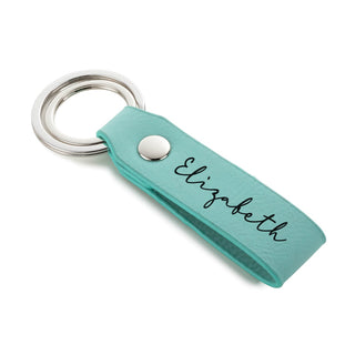 Script Name Aqua Leatherette Key Ring