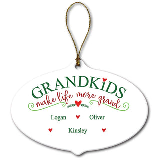 Grandkids Make Life More Grand Personalized Oval Ornament With 3 Names