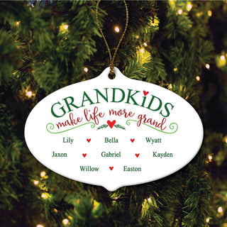 Grandkids Make Life More Grand Personalized Oval Ornament With 8 Names