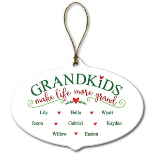 Grandkids Make Life More Grand Personalized Oval Ornament With 8 Names