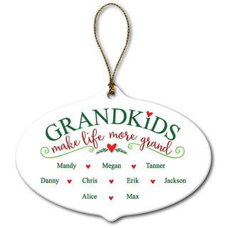 Grandkids Make Life More Grand Personalized Oval Ornament With 9 Names