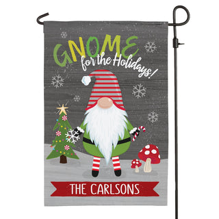 Gnome For The Holidays Personalized Garden Flag