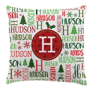 Holiday Family Name & Initial Personalized 17" Throw Pillow