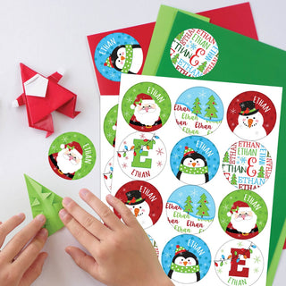 Jolly Christmas Characters Personalized Name Stickers