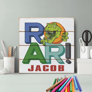 ROAR! Personalized White Shiplap Wood Wall Art