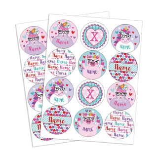 Girls Valentine Fun Personalized Round Sticker - Set of 48