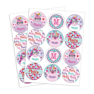 Girls Valentine Fun Personalized Round Sticker - Set of 48