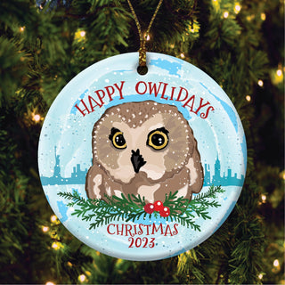 Happy Owlidays Ceramic Ornament