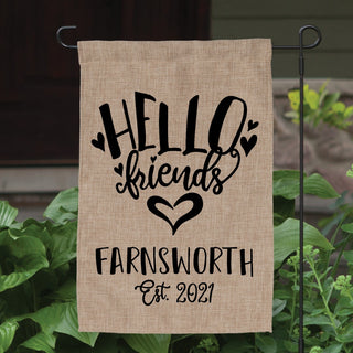 Hello Friends Personalized Burlap Garden Flag