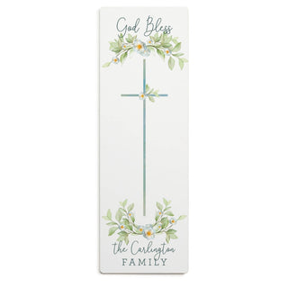 God Bless Family Cross Personalized White Wood Art Plaque