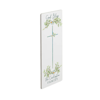 God Bless Family Cross Personalized White Wood Art Plaque