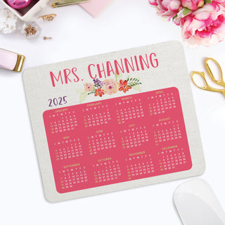 Pink & Floral Personalized Calendar Mouse Pad