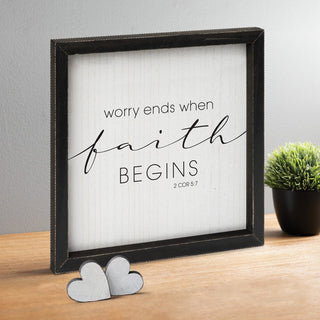 Worry Ends When Faith Begins Black Framed Wood Wall Art