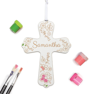 DIY Floral Personalized White Wood Cross