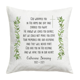 God Wrapped You in His Arms Personalized Memorial 17" Throw Pillow