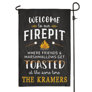 Welcome Firepit Personalized Garden Flag