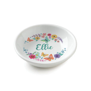 Flowers And Butterflies Personalized Round Trinket Dish