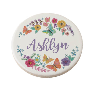 Flowers And Butterflies Personalized 4" Desk Coaster