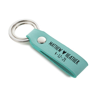 Names And Heart Aqua Leatherette Key Ring