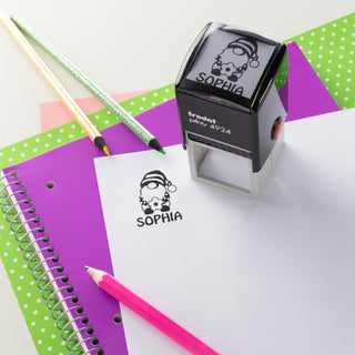 Gnome With Flower Square Self-Inking Name Stamp