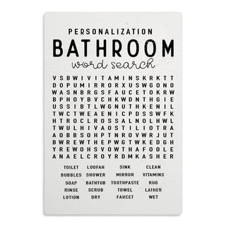 Bathroom Word Search Personalized White Wood Art Plaque