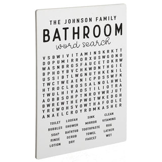 Bathroom Word Search Personalized White Wood Art Plaque