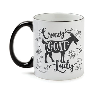 Crazy Goat Lady White Coffee Mug with Black Rim and Handle-11oz