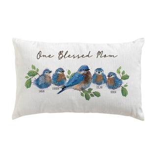 One Blessed Mom Bluebird Personalized Lumbar Throw Pillow