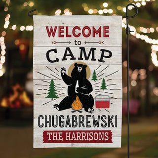 Welcome to Camp Chugabrewski Personalized Garden Flag