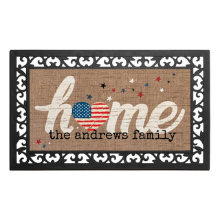 Patriotic Heart Home Insert and Ornate Rubber Doormat Frame