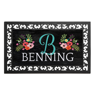 Floral Initial and Name Insert and Ornate Rubber Doormat Frame