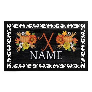 Fall Floral Name & Initial Insert and Ornate Rubber Doormat Frame