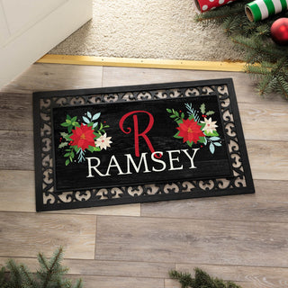 Poinsettia Name & Initial Insert and Ornate Rubber Doormat Frame