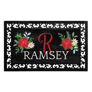 Poinsettia Name & Initial Insert and Ornate Rubber Doormat Frame