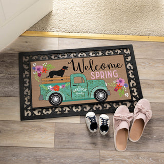 Welcome Spring Teal Truck Insert and Ornate Rubber Doormat Frame