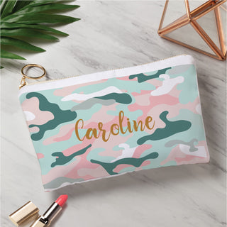 Pink and Teal Camo Personalized Zipper Pouch
