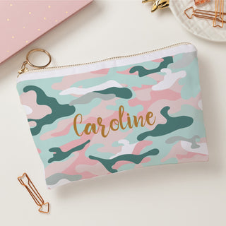 Pink and Teal Camo Personalized Zipper Pouch