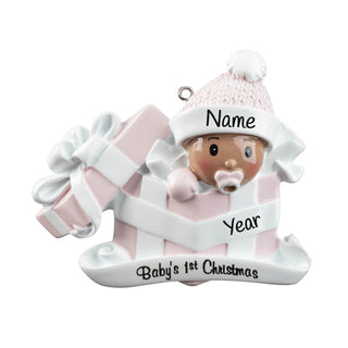 African American Baby Girl In Present Personalized Ornament