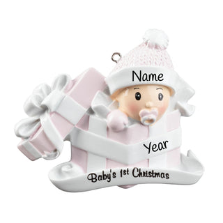 Baby Girl In Present Personalized Ornament