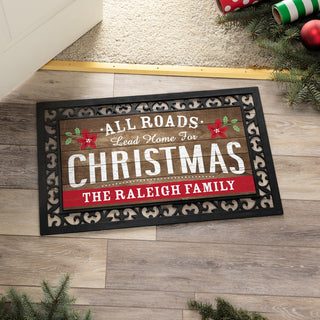 Roads Lead Home For Christmas Insert and Ornate Rubber Doormat Frame