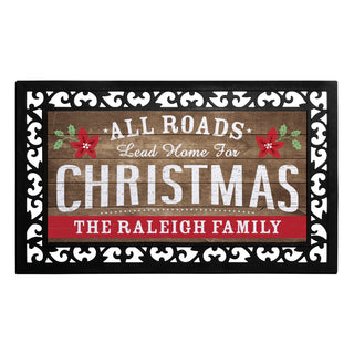 Roads Lead Home For Christmas Insert and Ornate Rubber Doormat Frame